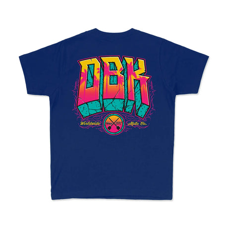 Youth premium tee dark blue with large “DBK” back print and wheel logo.
