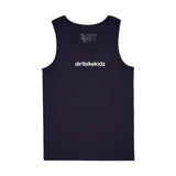 Navy blue tank top with 'dirtbikekidz' branding in white. Front view