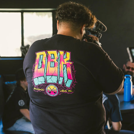 Black Block x Block T‑shirt, large back DBK print in magenta/teal