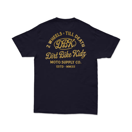 Gold Nugget Tee Rückseite in navy mit „2 Wheels Till Death“ und DBK-Schriftprint