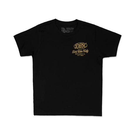 Black youth premium tee with small gold DBK Dirt Bike Kidz chest logo