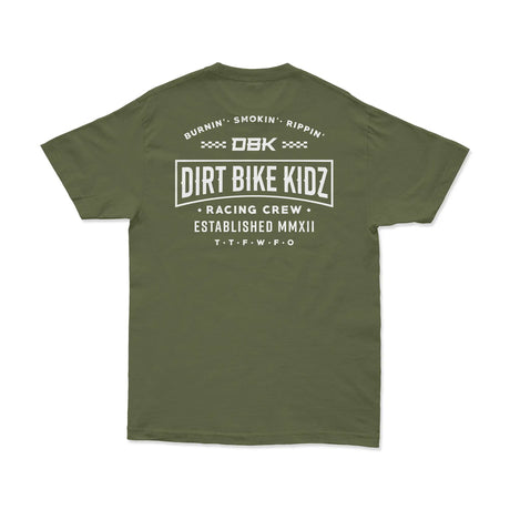 Speed & Style Tee in Military Green, full back graphic DBK Racing Crew established MMXII