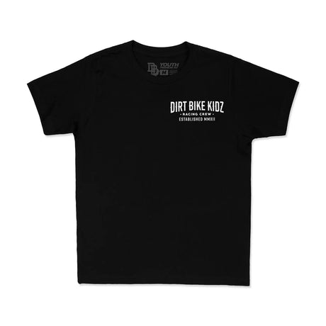 Youth Premium Tee, black: front DIRT BIKE KIDZ racing crew text