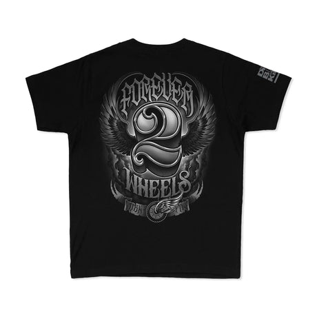 Youth Premium Tee, black, back Two Wheels emblem with wings