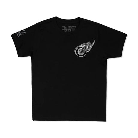 Youth Premium Tee, black, front small wing logo