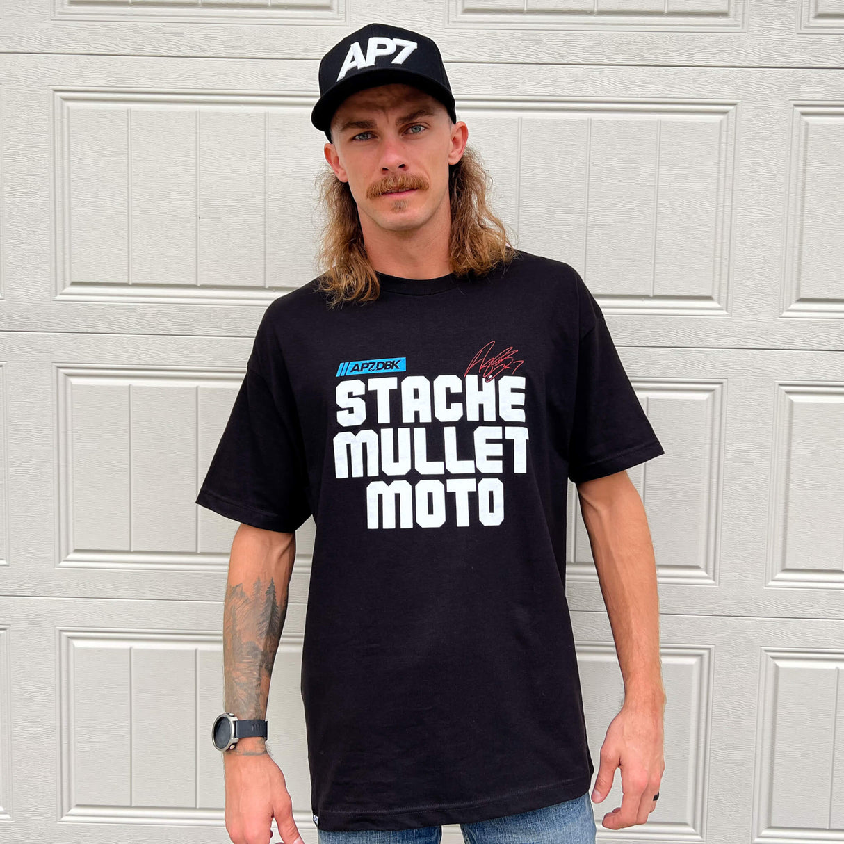 Stache Mullet Moto - AP7 Tee